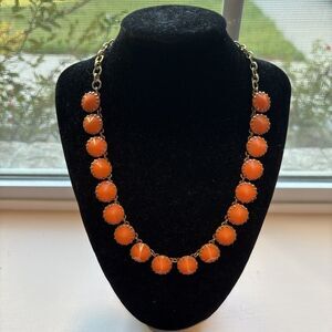 J. Crew Gold Tone Orange Neon Prong Set Rivoli Rhinestone Statement Necklace